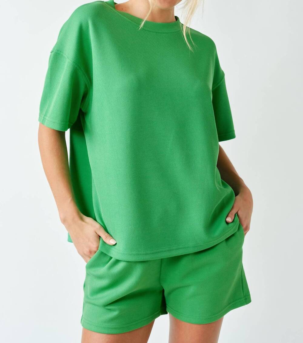 NEW MONO B luxe sand wash rib classic tee set in green pop
